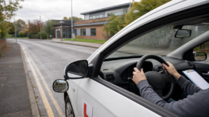 Learner driver car with L-plate prepared for an intensive driving course and practical test booking in the UK